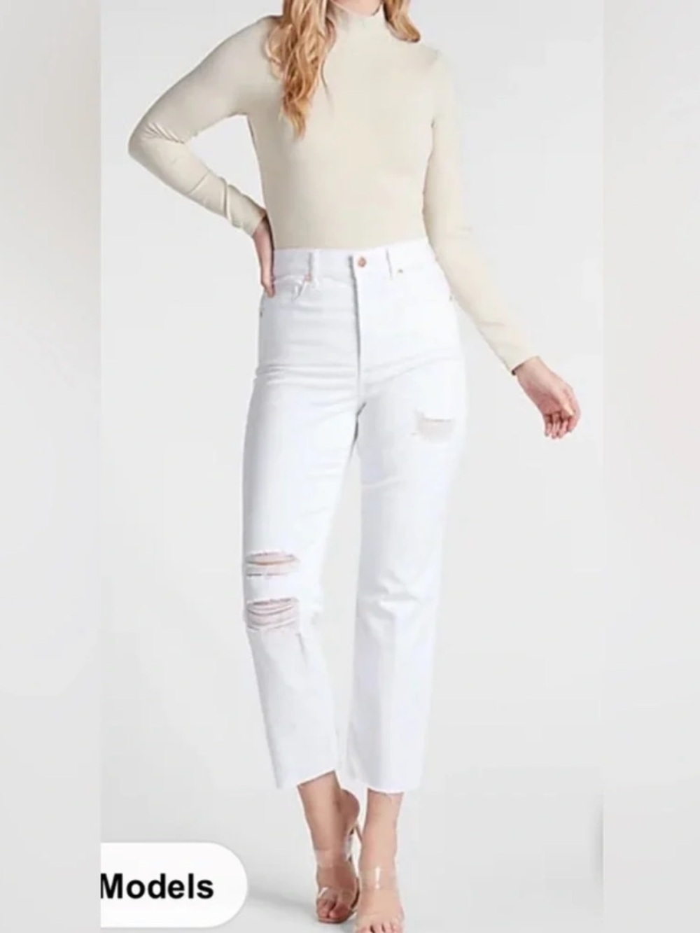 Express High Rise Ankle Straight Distressed Jeans